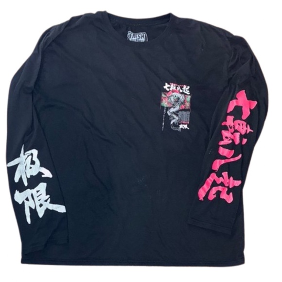 Fresh Black Long Sleeve Tee with Graphic Design Tokyo Japan - Picture 1 of 6